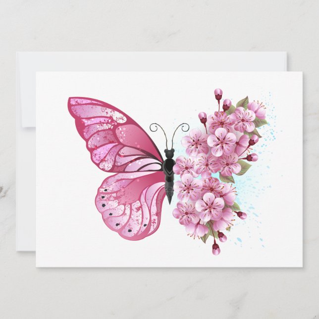 Flower Butterfly med Rosa Sakura Spara Datumet (Framsida)