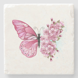 Flower Butterfly med Rosa Sakura Stenunderlägg