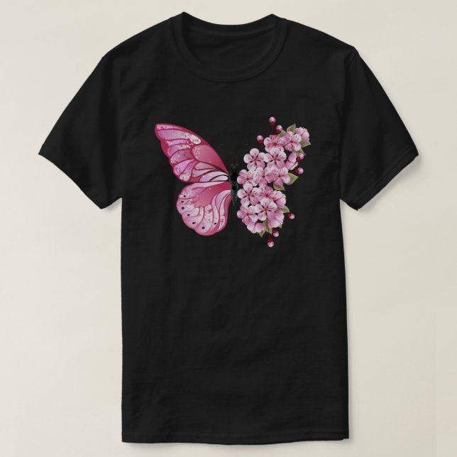 Flower Butterfly med Rosa Sakura T Shirt (Design framsida)