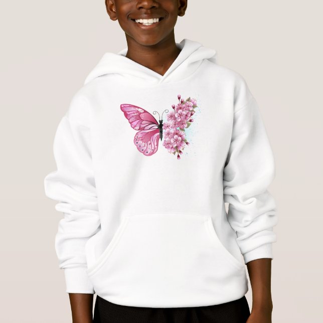 Flower Butterfly med Rosa Sakura T Shirt (Framsida)