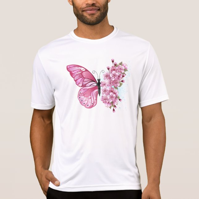 Flower Butterfly med Rosa Sakura T Shirt (Framsida)