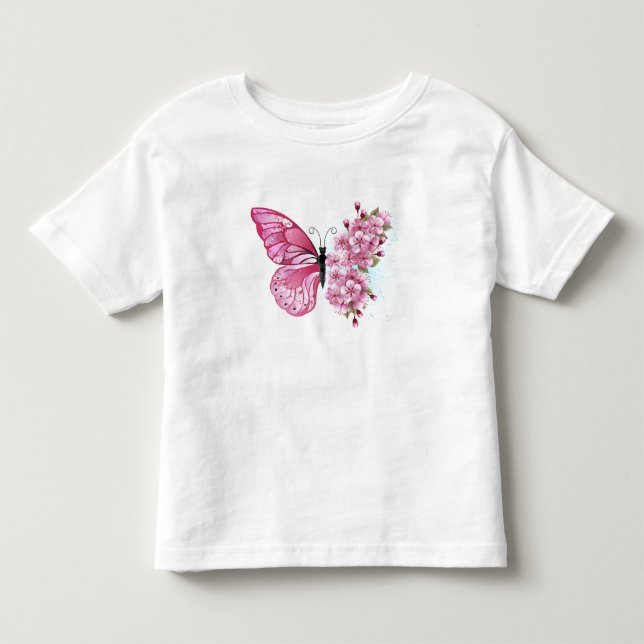 Flower Butterfly med Rosa Sakura T Shirt (Framsida)