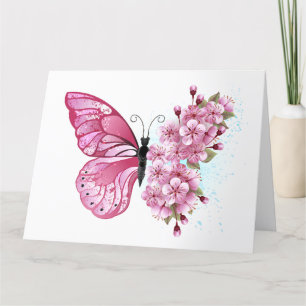 Flower Butterfly med Rosa Sakura Tack Kort