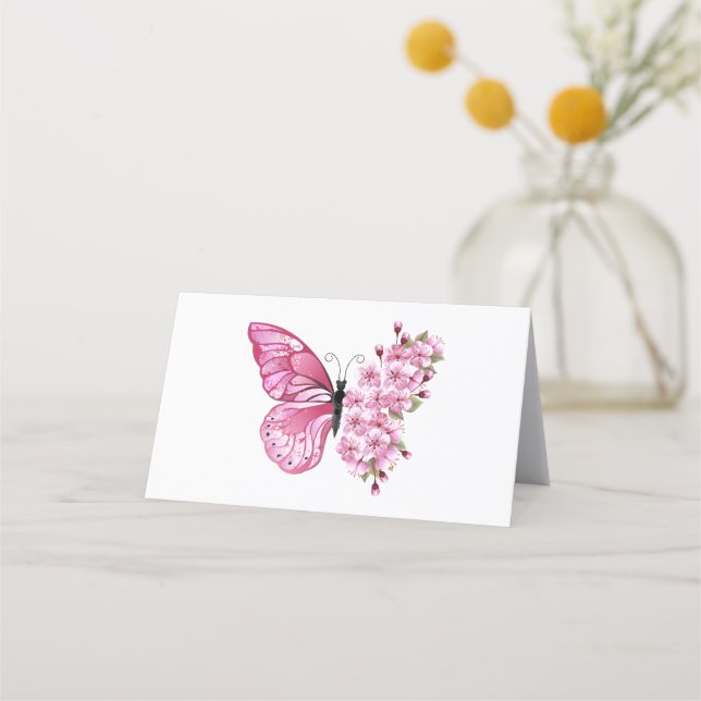 Flower Butterfly med Rosa Sakura Tidsbeställning Kort (Framsida)