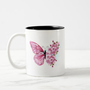 Flower Butterfly med Rosa Sakura Två-Tonad Mugg