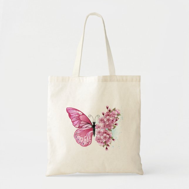 Flower Butterfly med Rosa Sakura Tygkasse (Framsidan)