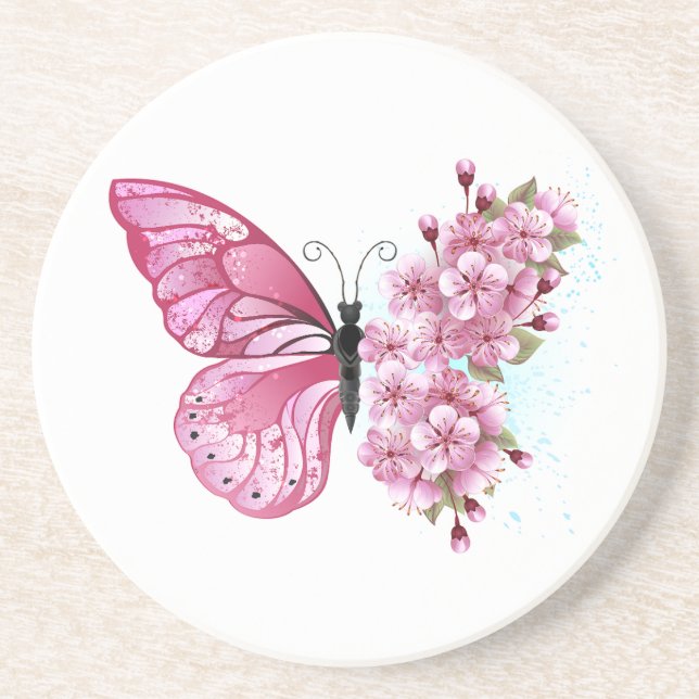 Flower Butterfly med Rosa Sakura Underlägg (Framsidan)