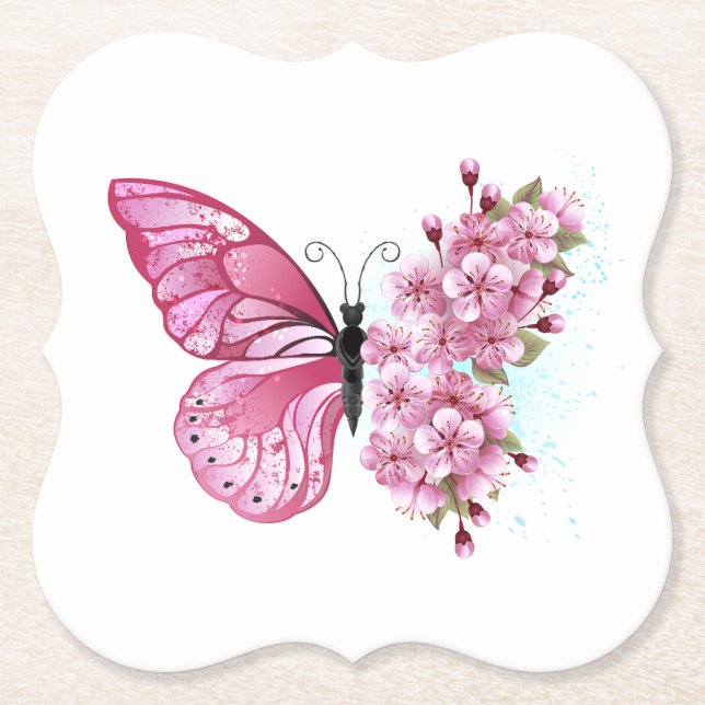 Flower Butterfly med Rosa Sakura Underlägg Papper (Framsida)