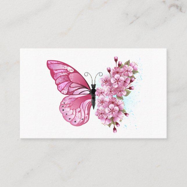 Flower Butterfly med Rosa Sakura Visitkort (Framsida)
