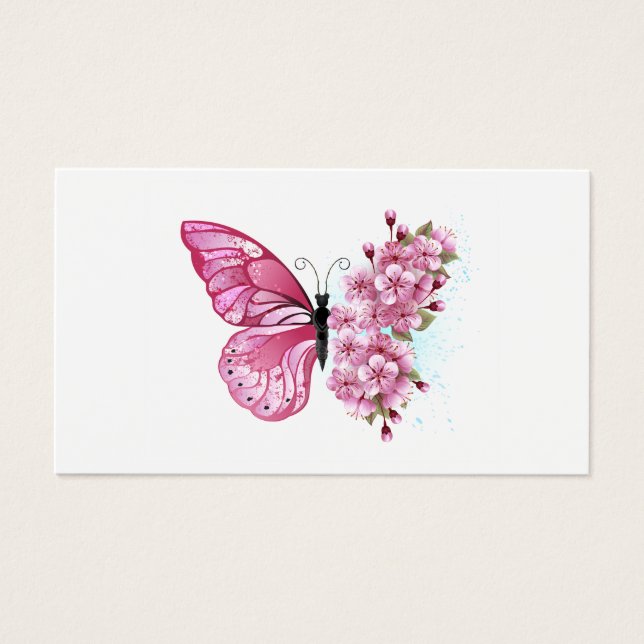 Flower Butterfly med Rosa Sakura Visitkort (Framsidan)