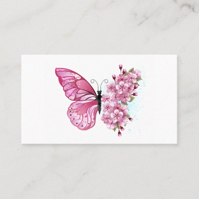 Flower Butterfly med Rosa Sakura Visitkort (Framsida)