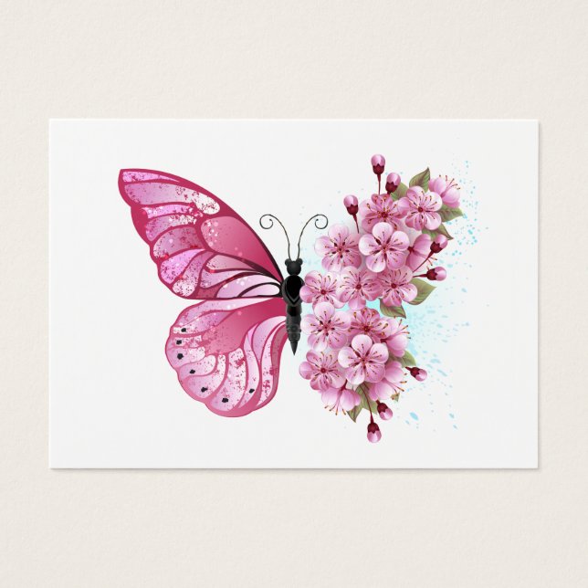 Flower Butterfly med Rosa Sakura Visitkort (Framsidan)