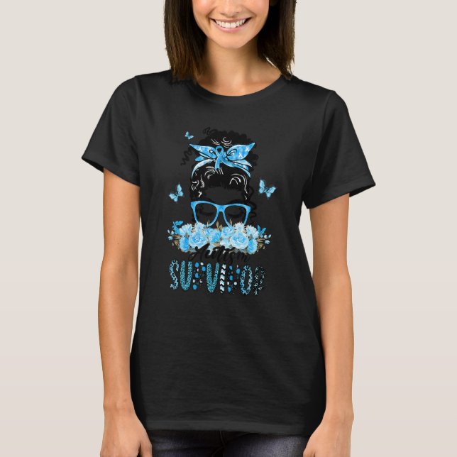 Flower Butterfly Messy Bun Autism Survivor T Shirt (Framsida)