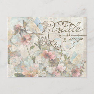 Flower Butterfly Shabby Collage Postale Fransk Vykort