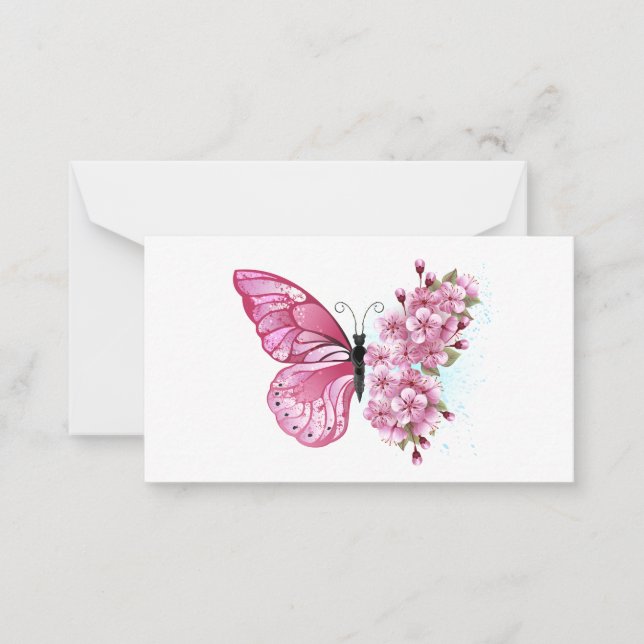 Flower Butterfly with Pink Sakura Anteckningskort (Framsida)
