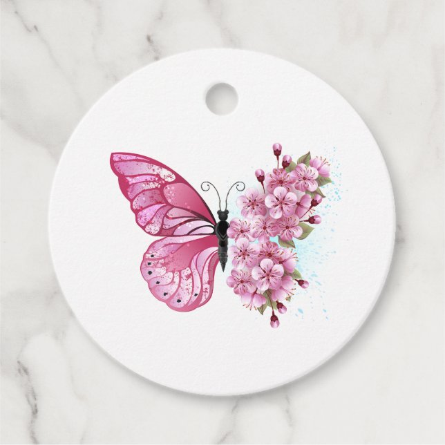 Flower Butterfly with Pink Sakura Gåvor Etiketter (Framsida)