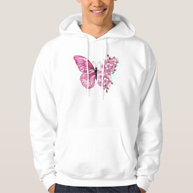 Flower Butterfly with Pink Sakura Hoodie (Framsida)