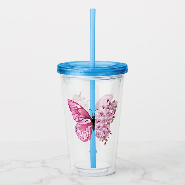 Flower Butterfly with Pink Sakura Take Away Mugg (Framsida)