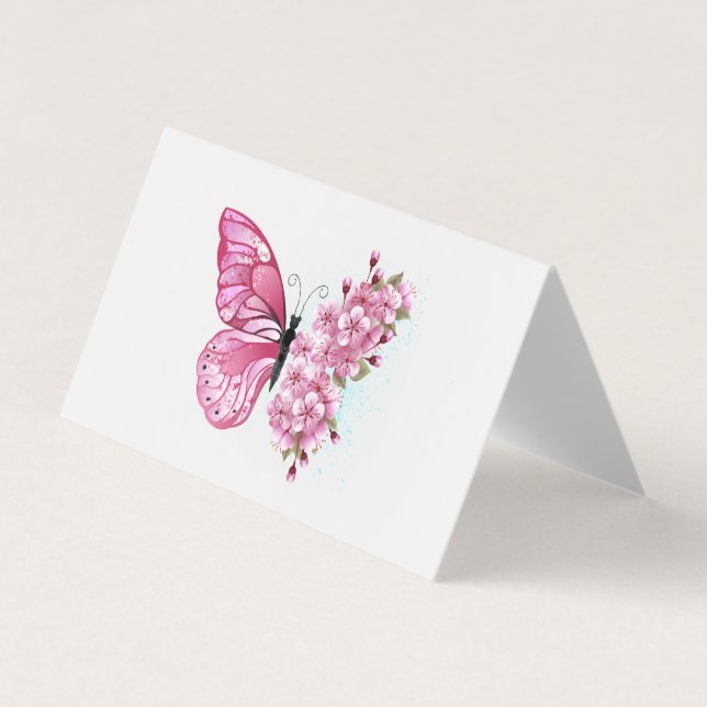 Flower Butterfly with Pink Sakura Visitkort (Framsida)