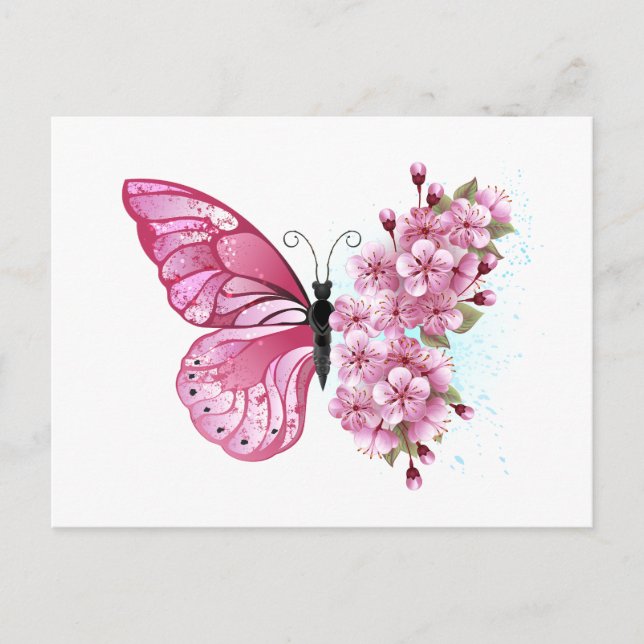 Flower Butterfly with Pink Sakura Vykort (Framsida)