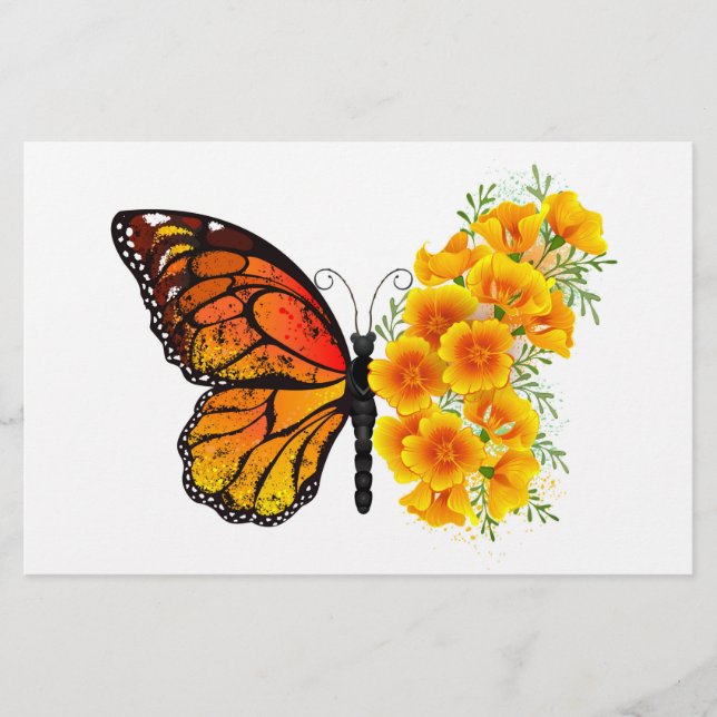 Flower Butterfly with Yellow California Poppy Brevpapper (Framsida)