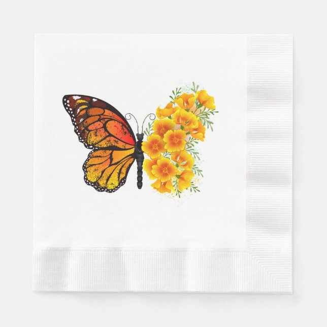 Flower Butterfly with Yellow California Poppy Pappersservett (Framsidan)