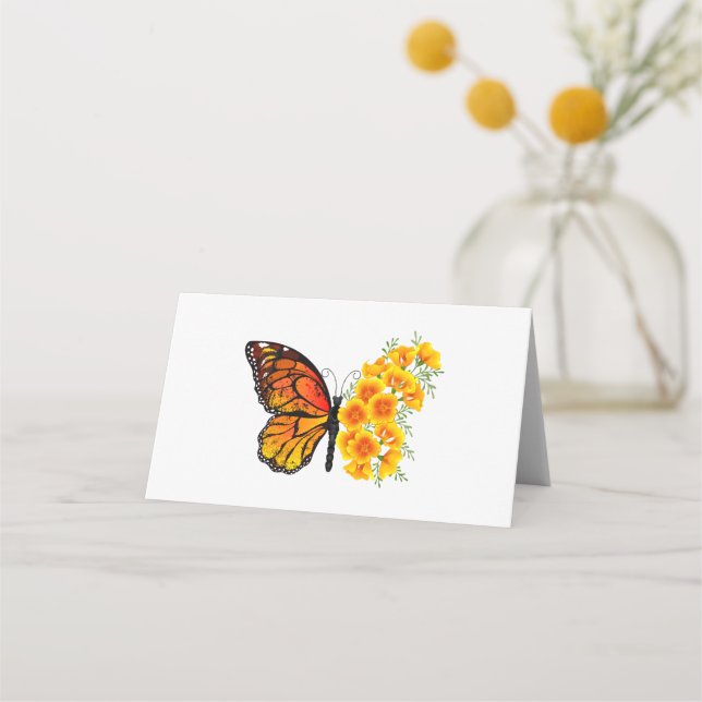 Flower Butterfly with Yellow California Poppy Placeringskort (Framsida)