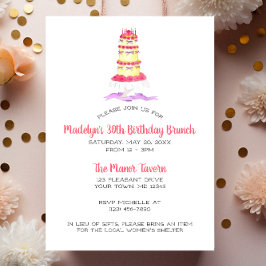 Flower Cake Rosa Rand Party Inbjudningar