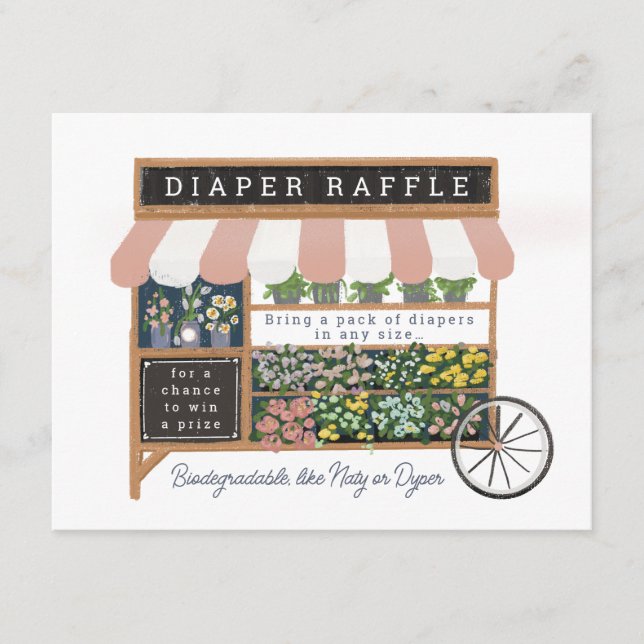 Flower Cart Farmers Market Pink Baby Diaper Raffle Tilläggskort (Framsida)