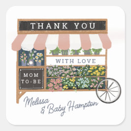 Flower Cart Farmers Market Rosa Baby Shower Favor Fyrkantigt Klistermärke