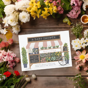 Flower Cart Farmers Market Rosa Baby Shower Inbjudningar