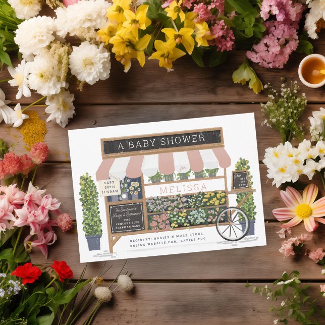 Flower Cart Farmers Market  Rosa Baby Shower Inbjudningar (Skapare uppladdad)
