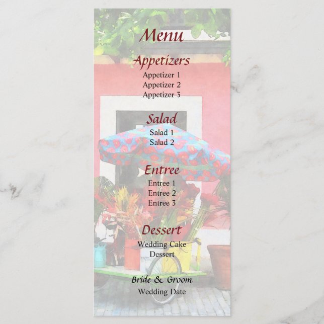 Flower Cart San Juan Bröllop Menu Meny (Framsida)