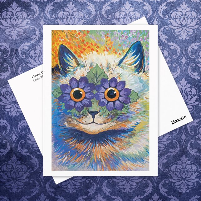 Flower Cat Illustration Louis Wain Vykort (Skapare uppladdad)