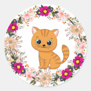 Flower Cat Sticker Runt Klistermärke
