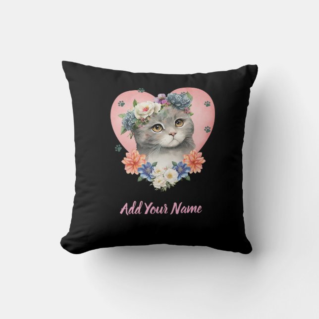 Flower Cat Tshirt Kudde (Framsida)