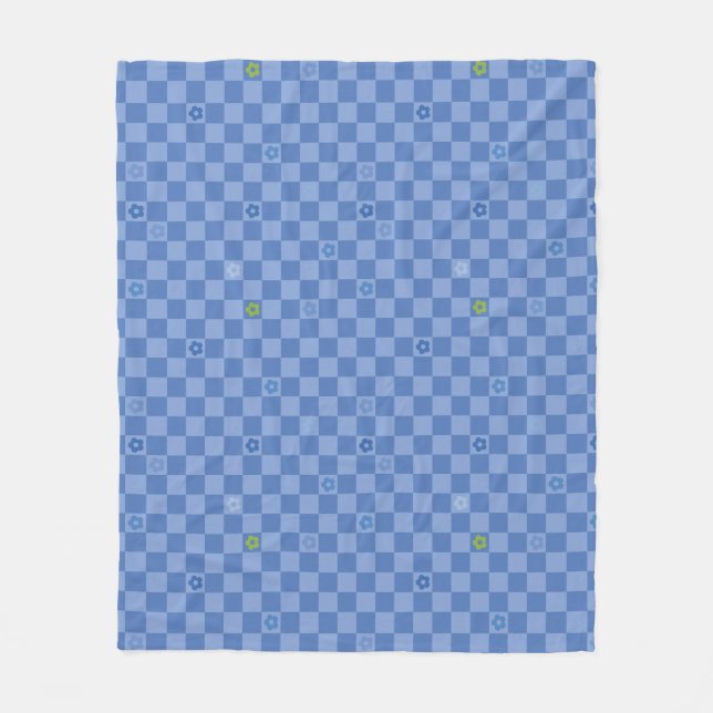 Flower Checkered Pattern No. 01 - Light Blue Fleecefilt (Framsidan)