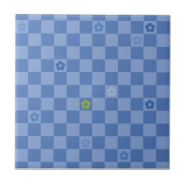 Flower Checkered Pattern No. 01 - Light Blue Kakelplatta