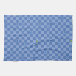 Flower Checkered Pattern No. 01 - Light Blue Kökshandduk