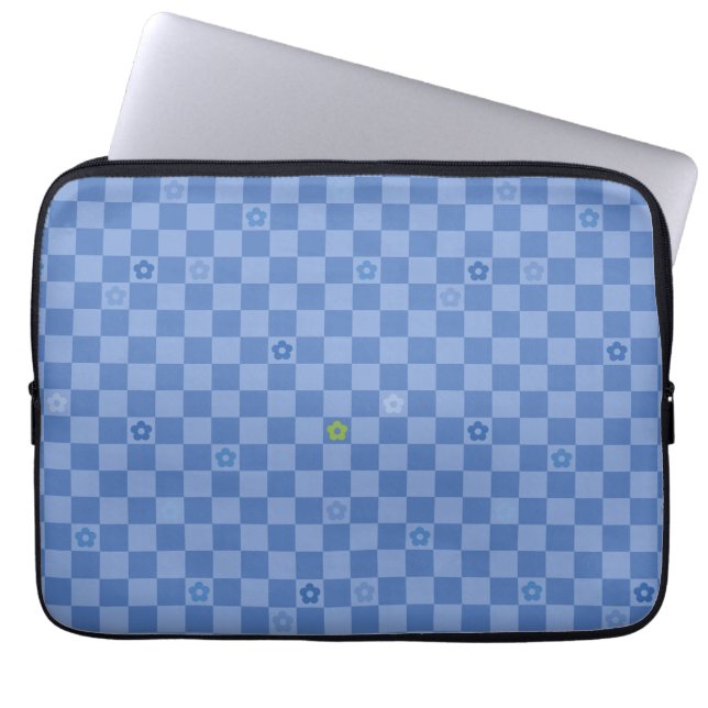 Flower Checkered Pattern No. 01 - Light Blue Laptop Fodral (Framsidan)