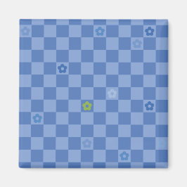 Flower Checkered Pattern No. 01 - Light Blue Magnet