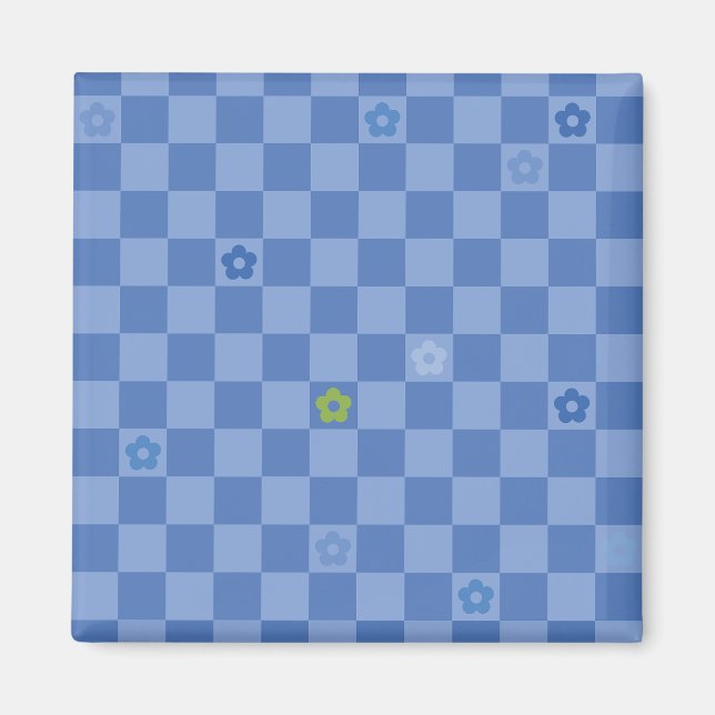 Flower Checkered Pattern No. 01 - Light Blue Magnet (Framsidan)
