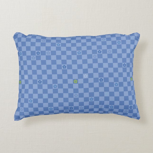 Flower Checkered Pattern No. 01 - Light Blue Prydnadskudde (Framsidan)