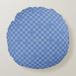 Flower Checkered Pattern No. 01 - Light Blue Rund Kudde
