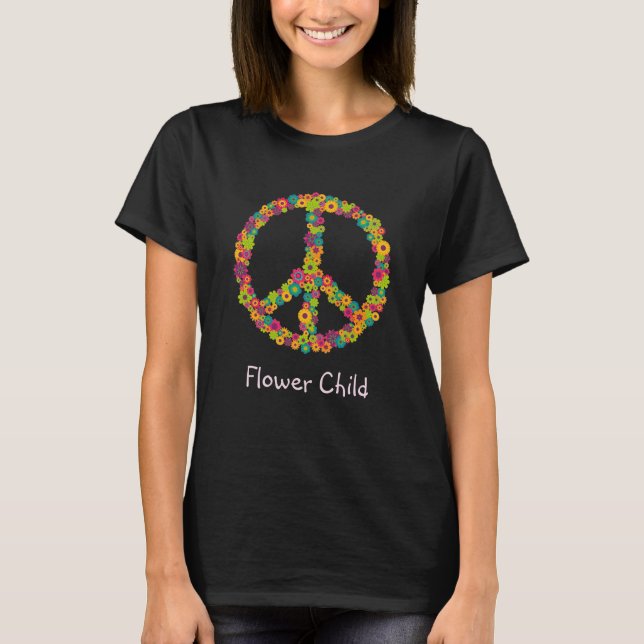 Flower Child-slogan Hippy-fredsteckenet blommor T Shirt (Framsida)