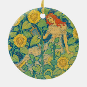 Flower Child Woman in Solros Garden Julgransprydnad Keramik