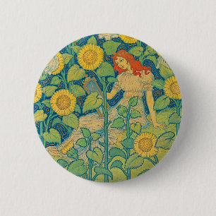Flower Child Woman in Solros Garden Knapp