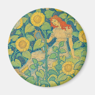 Flower Child Woman in Solros Garden Magnet