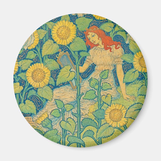 Flower Child Woman in Solros Garden Magnet (Framsidan)