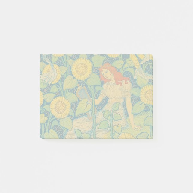 Flower Child Woman in Solros Garden Post-it Block (Framsida)